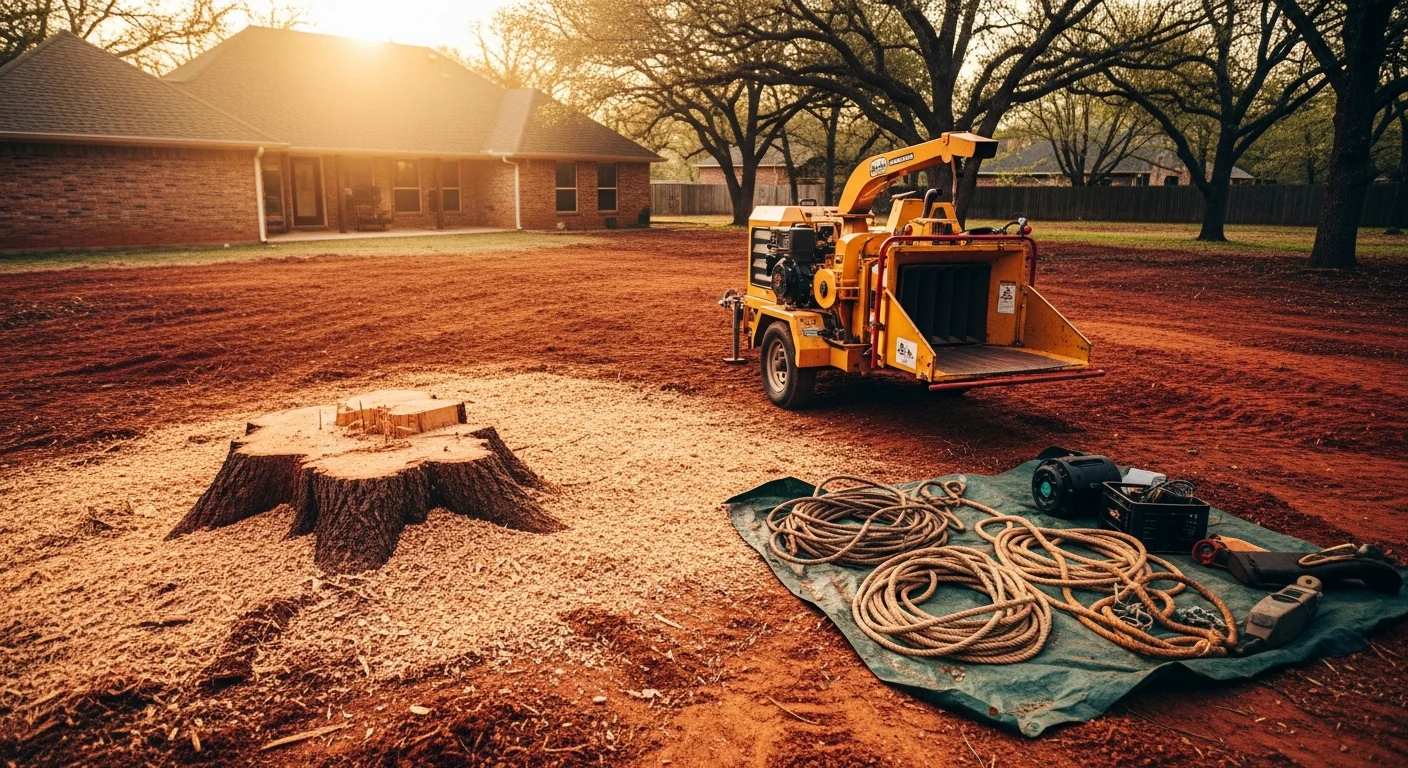 Professional arborist removing a large tree in Oklahoma City