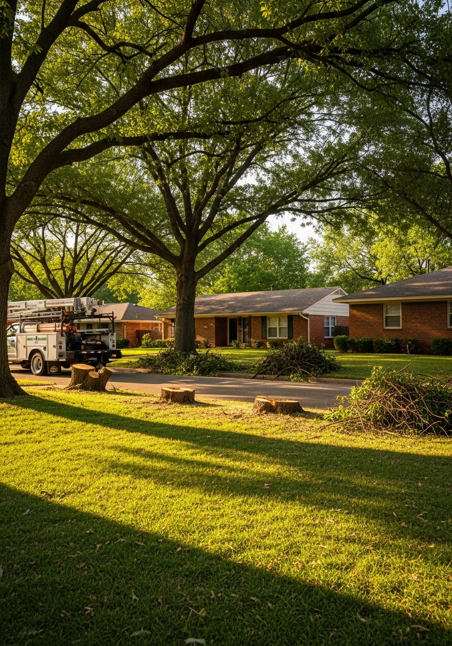 Professional service team working on an OKC property in a residential neighborhood.